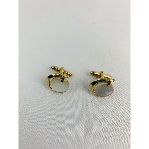 Vintage Signed Swank Cufflinks Goldtone and Mother of Pearl Bullet Back - Picture 8 of 10
